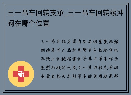 三一吊车回转支承_三一吊车回转缓冲阀在哪个位置